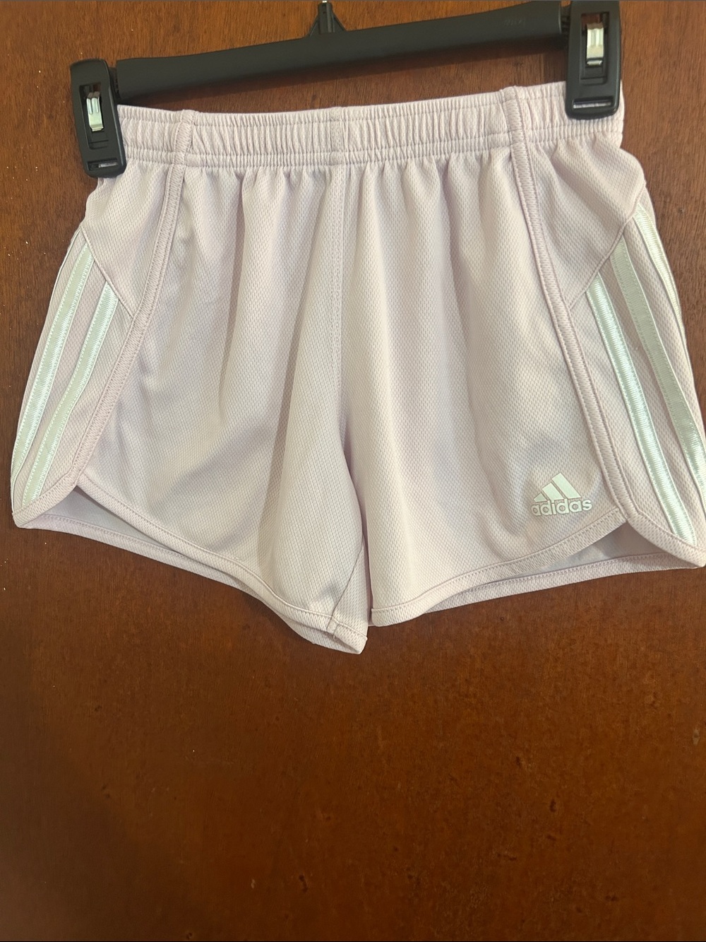 adidas Light Lavender Women's Athletic Shorts with White Stripes